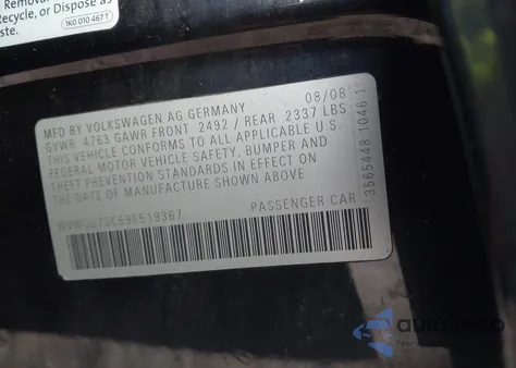 2009 Volkswagen Cc Vr6 z USA, uszkodzony, nr VIN WVWGU73C59E519367